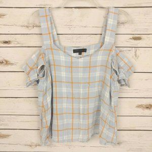 Sanctuary Cold Shoulder Plaid Print Top S
